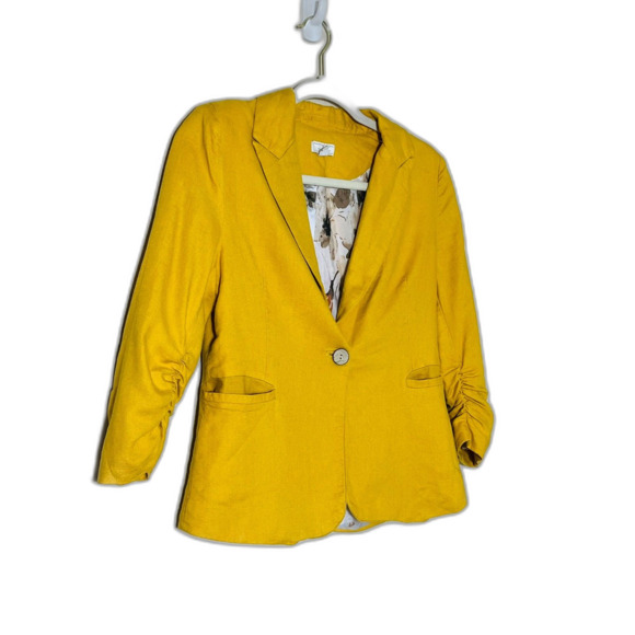 Jules & Leopold Mustard Yellow Blazer Fall Tailored Casual Small Petite Gathered - Picture 2 of 11